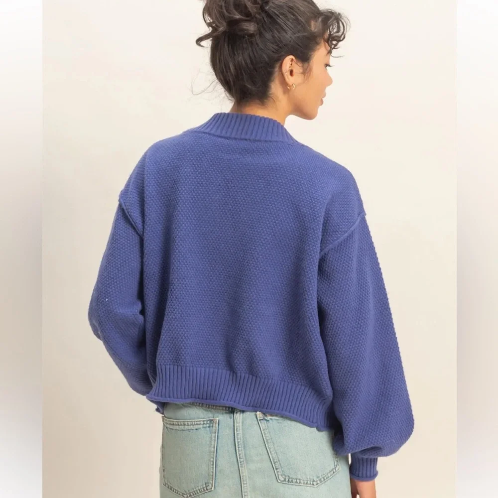 Double Zero Oversized Textured Knit Cardigan Sweater – Dusty Indigo (S, M, L)